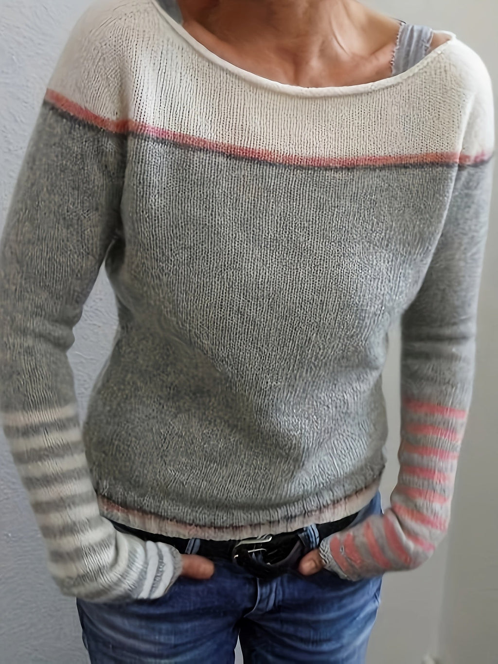 Aino - Stribet Sweater med Lange Ærmer
