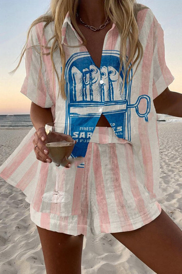 Mira | Kort sæt i hør med sardinstempel