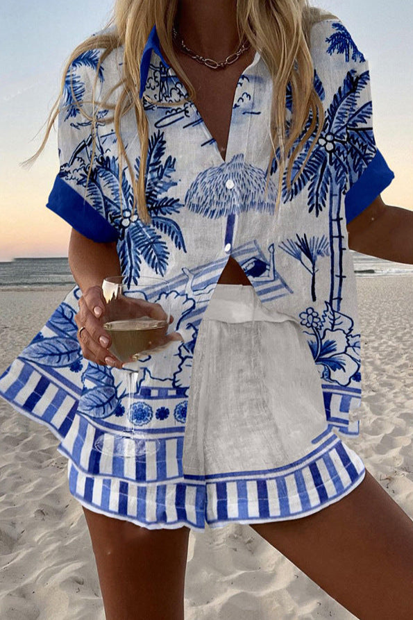 Disa | Kort sæt i hør med palmeprint