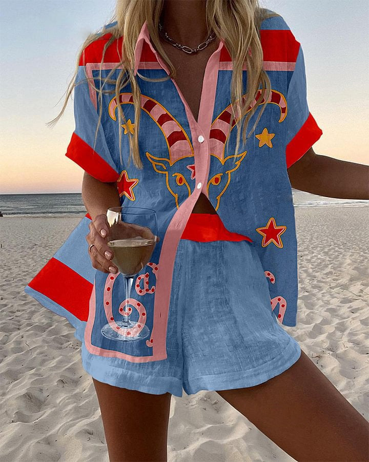 Amalia | Kort sæt i hør med gedetryk