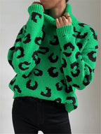 Adele | Elegant grøn trøje med leopardmønster