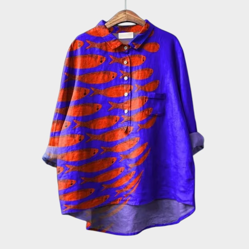 Luma | Oversize Bluse med Stiliserede Katte