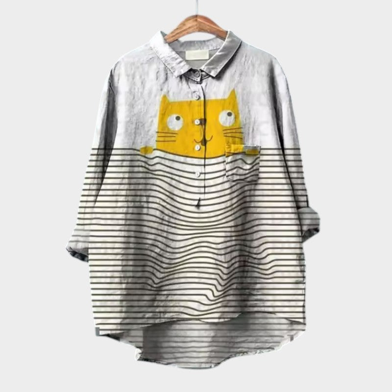 Bonnie | Oversize Bluse med Akvarel Katte