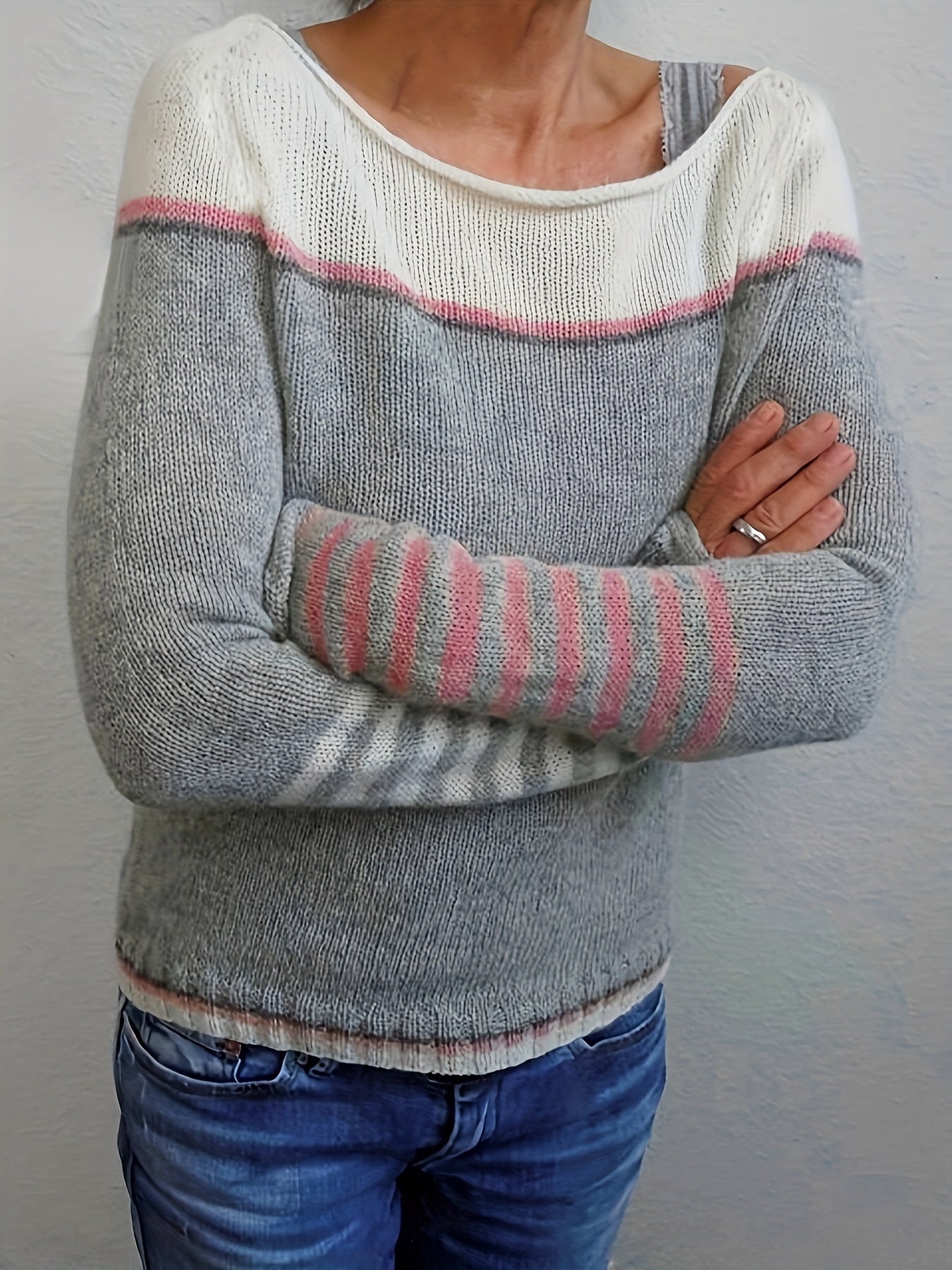 Aino - Stribet Sweater med Lange Ærmer
